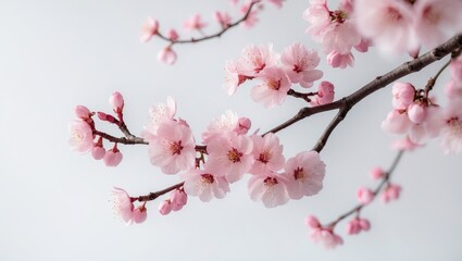 Wild cherry plants, Prunus flowers, set against a white background