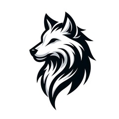 a logotype-style illustration depicting a towering wolf, drawn with elegant, minimalist strokes against a solid white background.