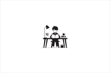 Fototapeta premium a boy read on the table silhouette with a simple, understated design set against a white background