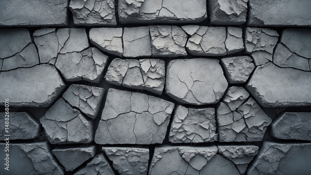 Poster closeup of a textured stone wall with rough, aged surface and natural pattern, highlighting minimali