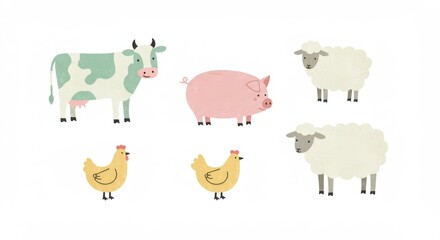 Cute cartoon farm animals collection isolated on a white background for design