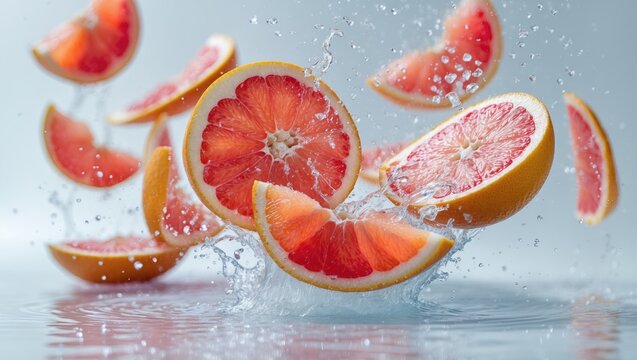 Studio photograph of fresh grapefruit with water spray