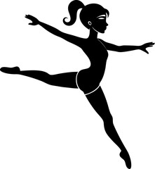 Gymnastics young female black silhouette on transparent background