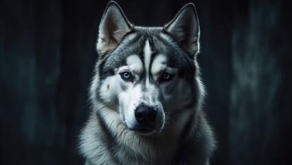 Fototapeta premium Siberian Husky Image gazing from the shadows.