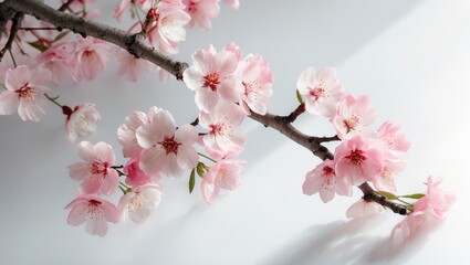 Obraz premium Pink-flowered almond tree branch isolated on a white background
