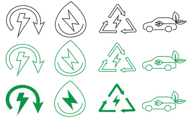 Renewable Energy Icons: Electric, Sustainable, Green Power