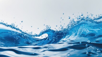 Abstract blue sea water with swirling whirlpool and bubbles on a white backdrop