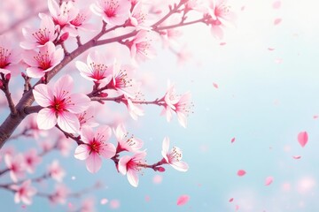 Fototapeta premium Soft pastel sakura branches, scattered blossoms, watercolor effect, flower, art