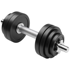 Naklejka premium Dumbbell with black weights and chrome bar isolated on a transparent background