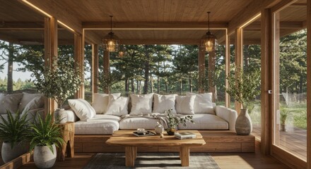 Mirrored Eco-Cabin Interior: Architectural Photography