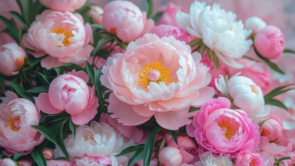 Floral art background featuring blooming pastel peony flowers for decor and branding design.
