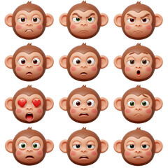 Cartoon monkey faces with various expressions