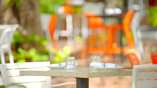 Outdoor seating table at a restaurant shot in native 8k 24p