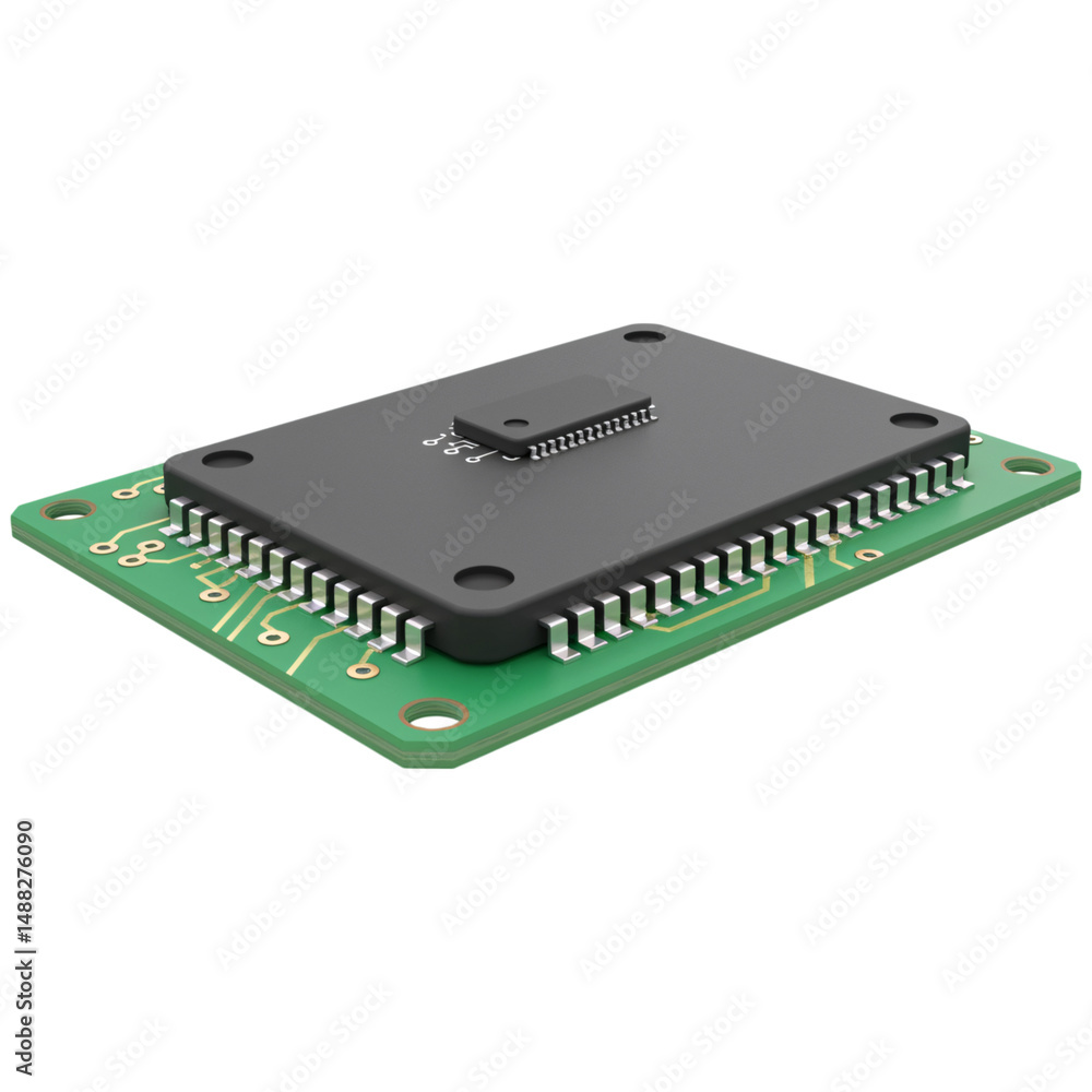 Poster microchip on a circuit board isolated on a transparent background