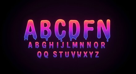 Colorful Neon Alphabet Letters in Creative Design Displaying Modern Typography Against Dark Background