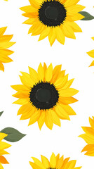 Fototapeta premium Vibrant sunflowers pattern, summer floral design, white background, textile print