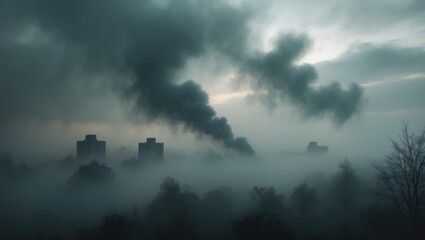 Picture showcasing fog, smog, and dark particles raining from the sky