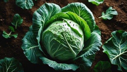 Fototapeta premium Signs of pest infestation in cabbage plants