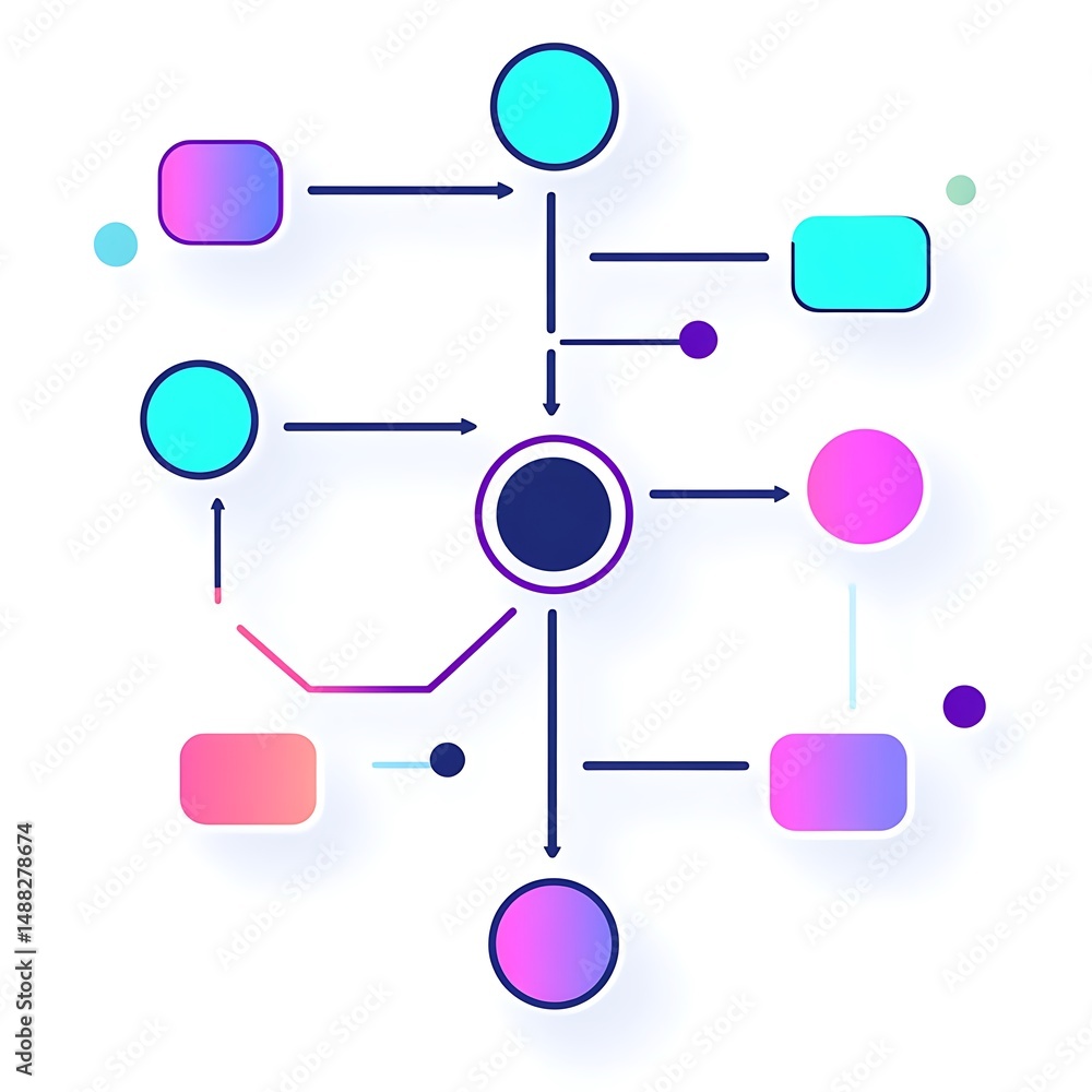 Poster abstract flowchart design with colorful shapes and arrows