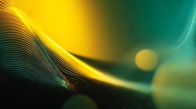 The gradient background is yellow and green, with light and shadow on the left side of the screen. The lines in front have an abstract shape giving it a serse of technology