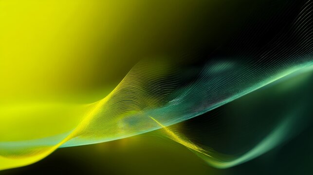 The gradient background is yellow and green, with light and shadow on the left side of the screen. The lines in front have an abstract shape giving it a serse of technology