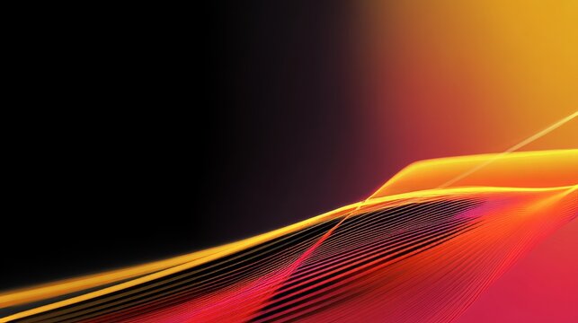 The gradient background is yellow and red, with light and shadow on the left side of the screen. The lines in front have an abstract shape giving it a serse of technology