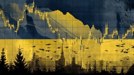 Ukraine stock market, which is depicted as a combination of typical Ukraine features and a stock chart
