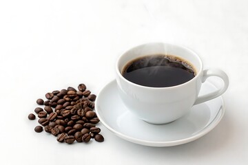 Obraz premium Coffee Cup With Beans White Background