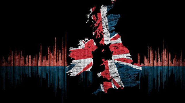 United Kingdom stock market, which is depicted as a combination of typical United Kingdom features and a stock chart
