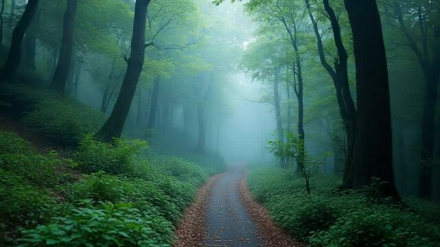 A dense and mysterious forest in China. mountain path