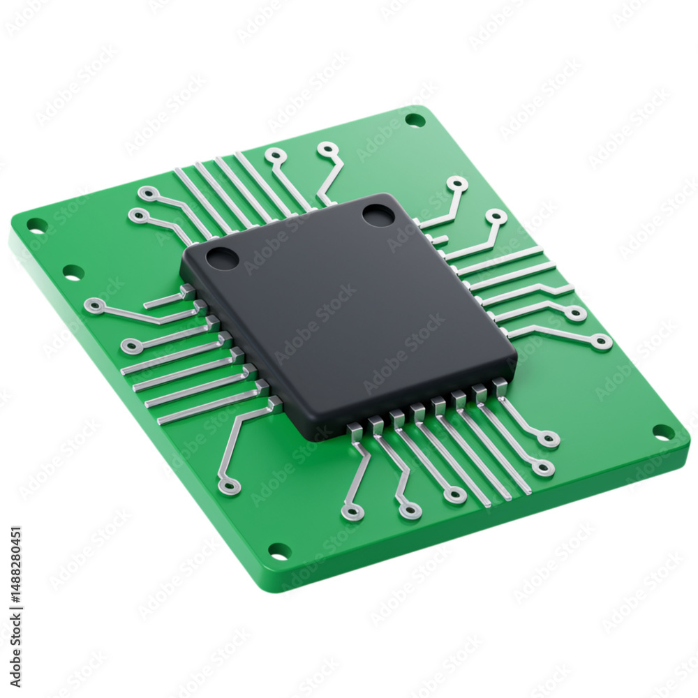 Aufkleber computer chip on a green circuit board isolated on a transparent background