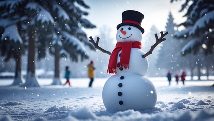 Naklejka premium Amusing snowman in a winter park