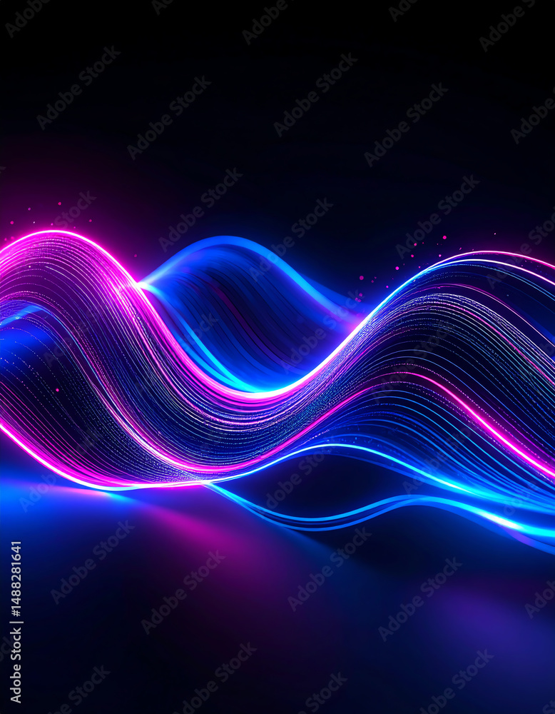 Poster vibrant neon waves in pink and blue create a dynamic visual effect against a dark background, emphas