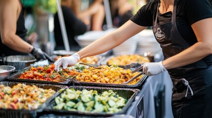 Volunteers handing out food at a local charity event