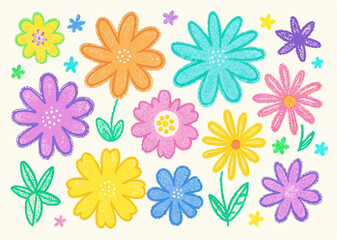 Colorful Hand-Drawn Flower Illustrations: Pastel Floral Design Elements