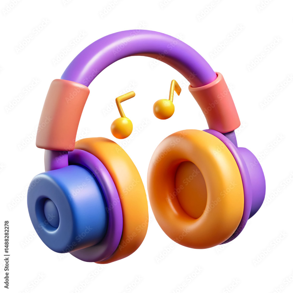 Poster immerse yourself in music with vibrant headphones and floating notes a playful 3d icon on a stark bl