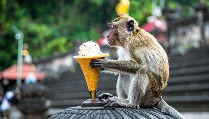 Here’s a fun and original prompt for generating an image of a **monkey eating a big ice...
