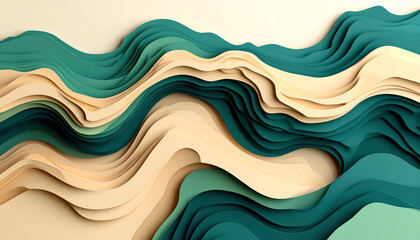 Fototapeta premium Abstract layered design in soothing colors, creating a sense of flow and depth, reminiscent of natural landscapes or artistic expression
