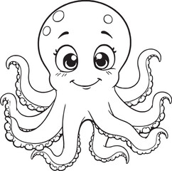 Obraz premium Cute Sea Octopus Outline and Art Line Coloring Page