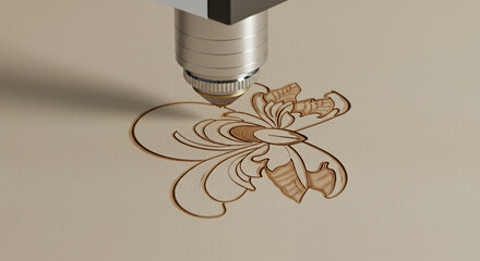 Laser engraving on leather featuring a floral pattern with detailed precision on a smooth background