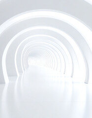 Naklejka premium A modern, minimalist tunnel with illuminated arches creating a futuristic ambiance and leading into a bright, endless space