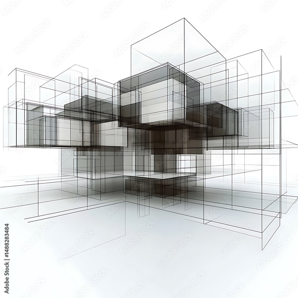 Poster abstract geometric structure with transparent and solid forms