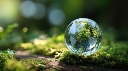 World environment and earth day concept with glass globe and eco friendly enviroment, with copy space