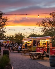 Food truck festival with a lot of people and food trucks