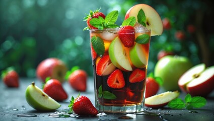 Refreshing iced tea blended with a variety of fresh fruits for enhanced taste.