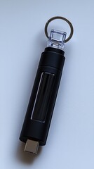 Cylindrical black USB keychain