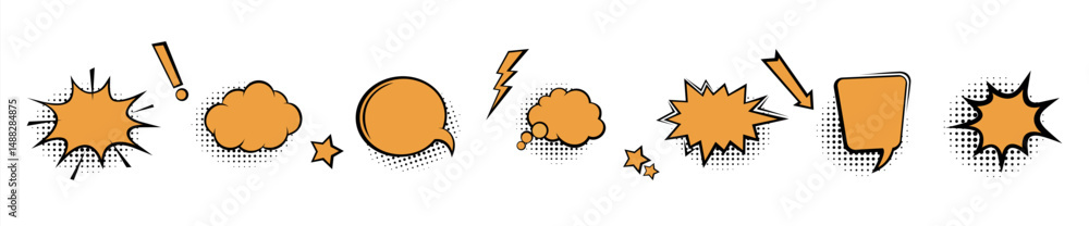 Poster empty orange speech bubbles silhouette isolated on white background icon set, vector 10 eps.
