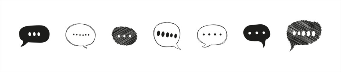 A collection of doodles featuring hand drawn speech bubbles isolated on a white background, vector 10 eps.