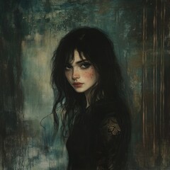 Fototapeta premium Dark-haired woman, moody portrait