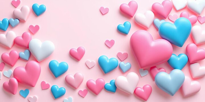 Fototapeta Soft pastel pink and blue hearts on a light background, perfect for Valentine's Day, design, soft